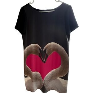 Moschino Cheap and Chic Swan Heart Dress Black Pink Graphic Shift Mini US Small